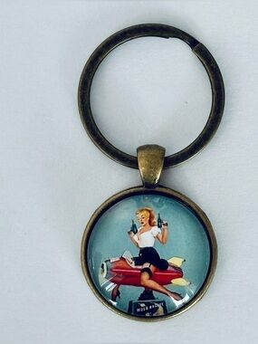 Vintage Retro Style Pin-Up Rocket Girl Keychain, NWT